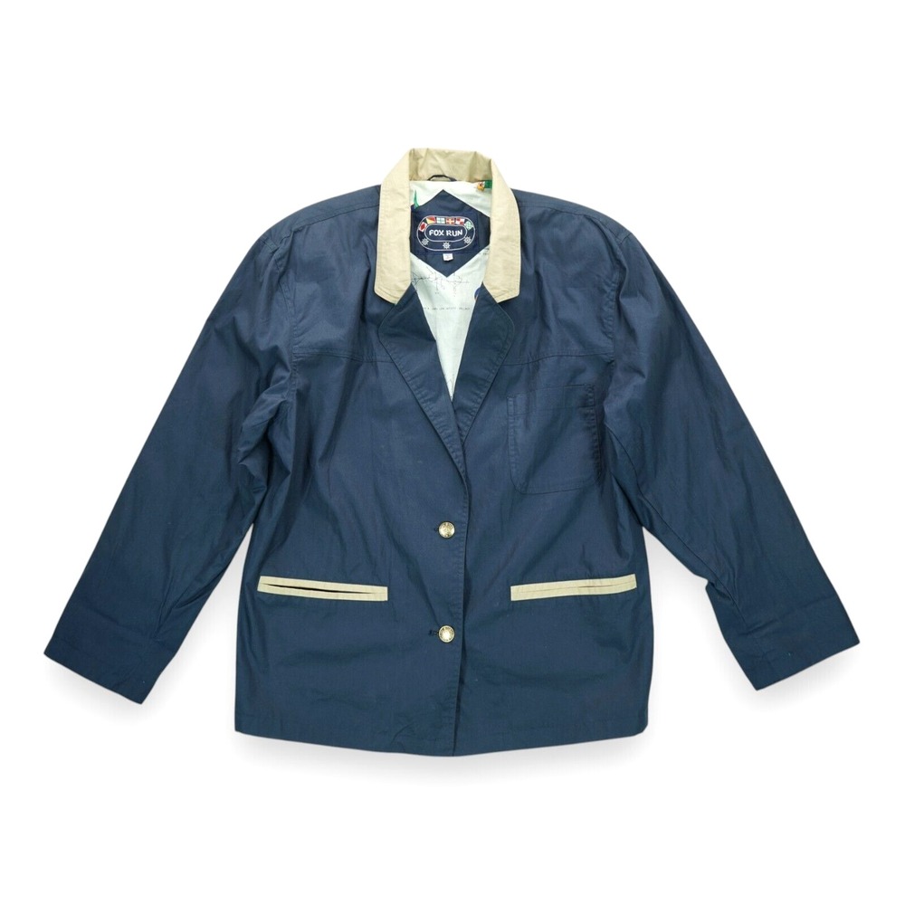 Vintage Fox Run Women's Sailng Jacket Pockets Long Sleeve Pads Blue Chest 46"
